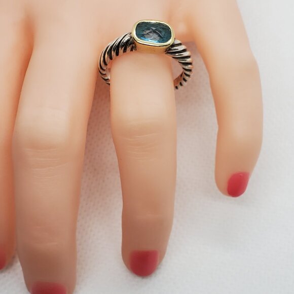 David Yurman BLUE TOPAZ Noblesse Ring, 925 Sterling Silver, 18K 750 Gold, 6.75 - Picture 12 of 12